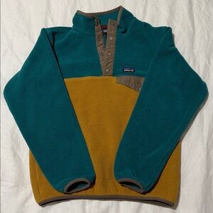 Kids Patagonia Teal and Tan Fleece Jacket (KIDS LARGE)